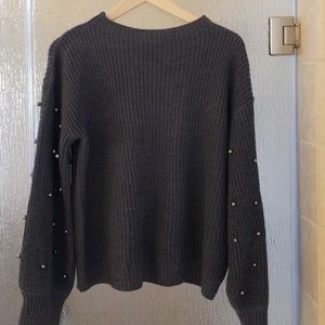 A.N.A Cable knit sweater with pearl grey beads